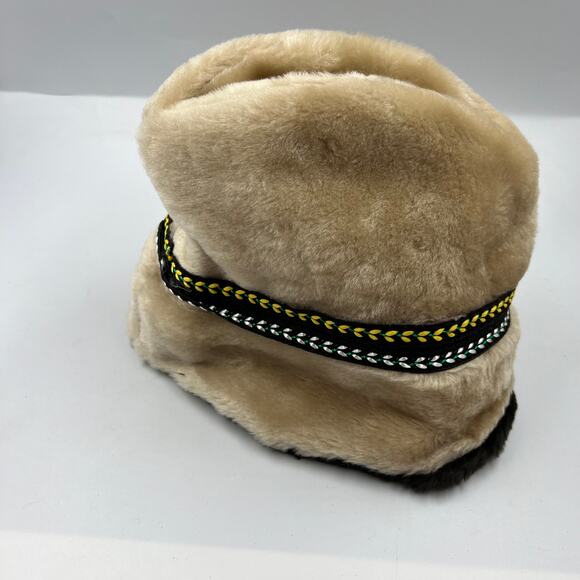 Vintage Made In USA Faux Fur Braided Band Feather Accent Ear Flaps Fedora Hat - Picture 2 of 11